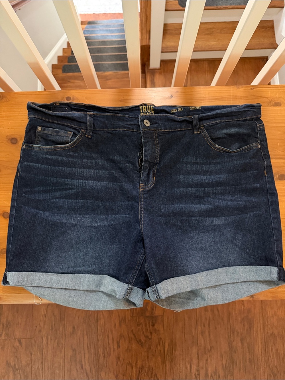 True Craft Dark Blue Rolled-Cuff Denim Shorts